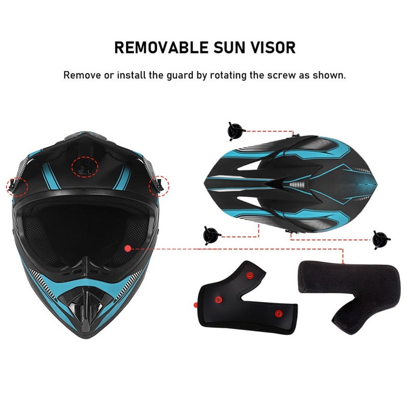 ZJHELM ATV Helmet,Womens ATV Helmet, 4 Wheeler Helmets for Adults,Motocross Helmet Women, Street Riding Dirt Bike Helmets, utv Helmets for Adults DOT Approved(Blue, Medium) - Image 5